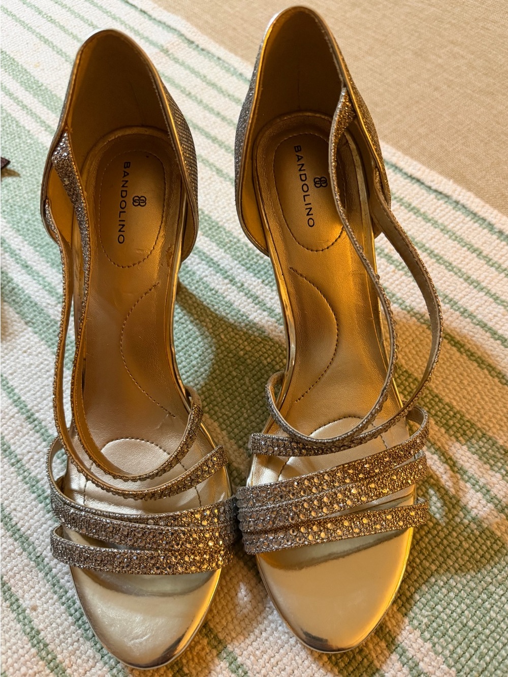 Bandolino Women’s Gold Metallic Rhinestone Strappy Heeled Sandals